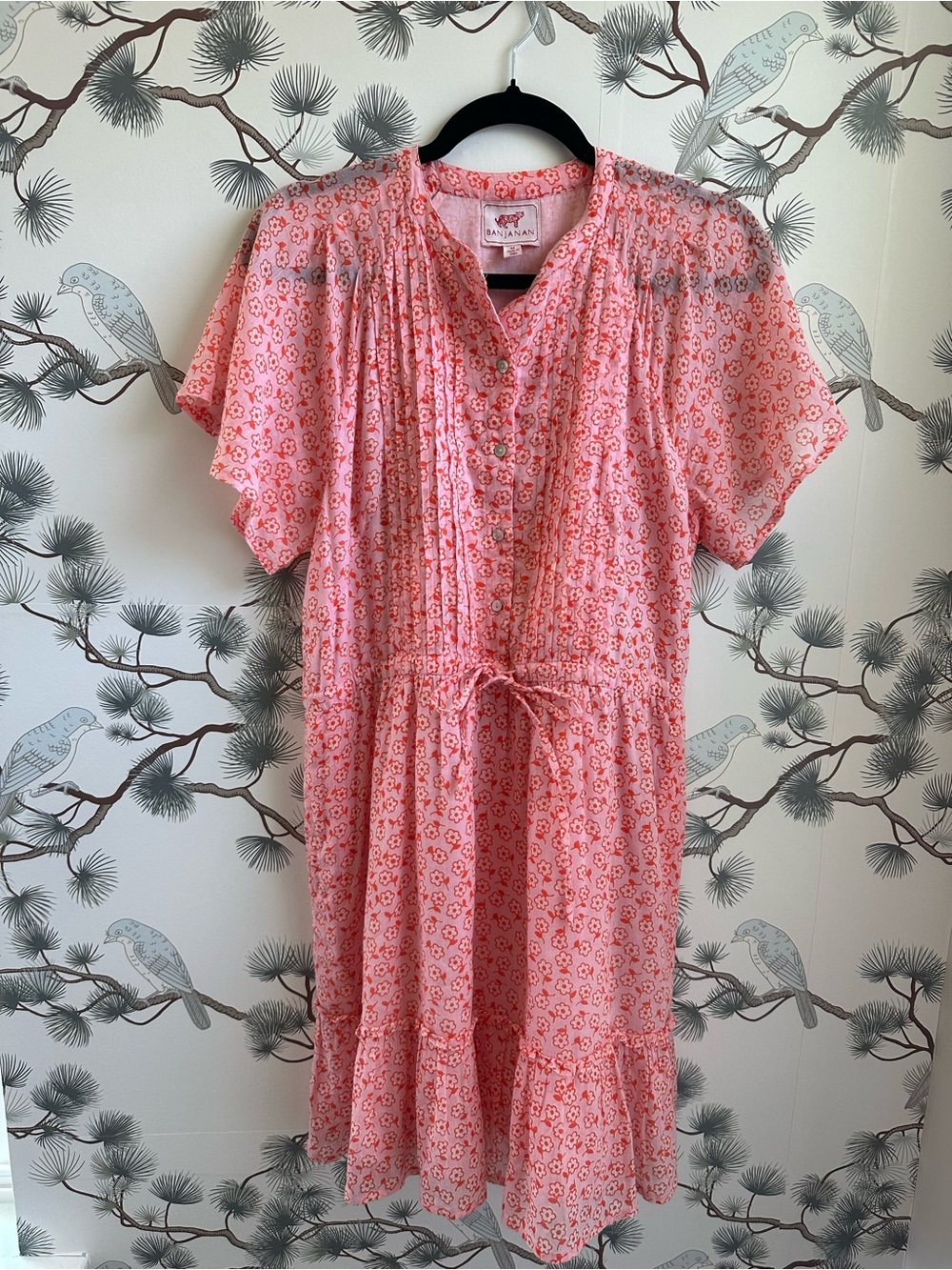 Banjanan Pink Floral Cotton Mini Dress Medium | India Block Print Boho
